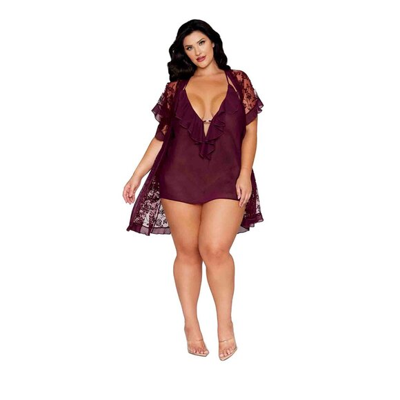 Plus Size Chiffon Robe and Chemise Set